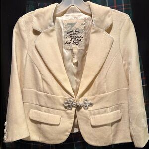 Rare Vintage Abercrombie & Fitch Ivory/Pale Yellow cropped velvet blazer.